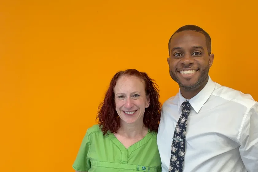 Dr. Matthew Richmond with a patient at Sovereign Light Chiropractic in Suwanee